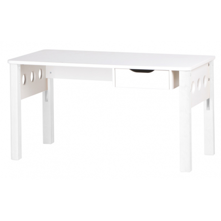 FLEXA White MDF Höhenverstellbarer Schreibtisch mit Schublade und Beinen aus Birke Weiss lackiert