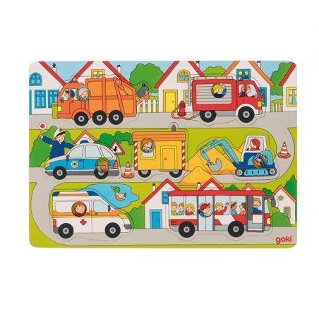 GOKI Steckpuzzle mit Hintergrund "Auf der Strasse"