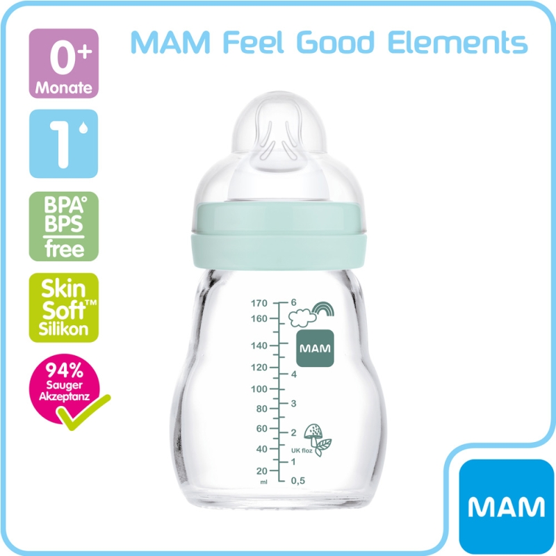 MAM Feel Good Elements Glasflasche 170ml für Jungen