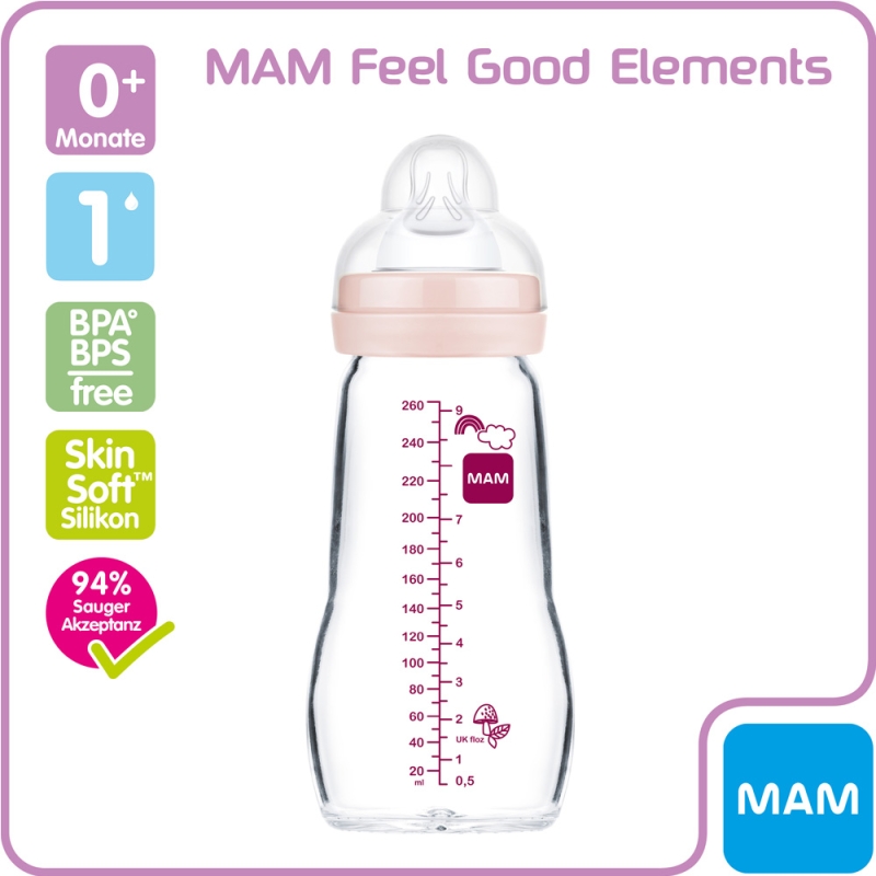MAM Feel Good Elements Glasflasche 260ml für Mädchen