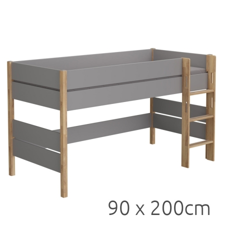 Paidi Sten Spielbett 120cm Eiche/Schiefergrau mit gerader Griffleiter und quadratischen Bettpfosten